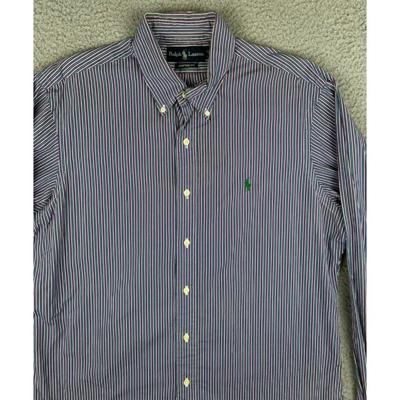 Ralph Lauren Mens Large Long Sleeve Button Down Shirt Purple Striped Custom Fit - Picture 5 of 11